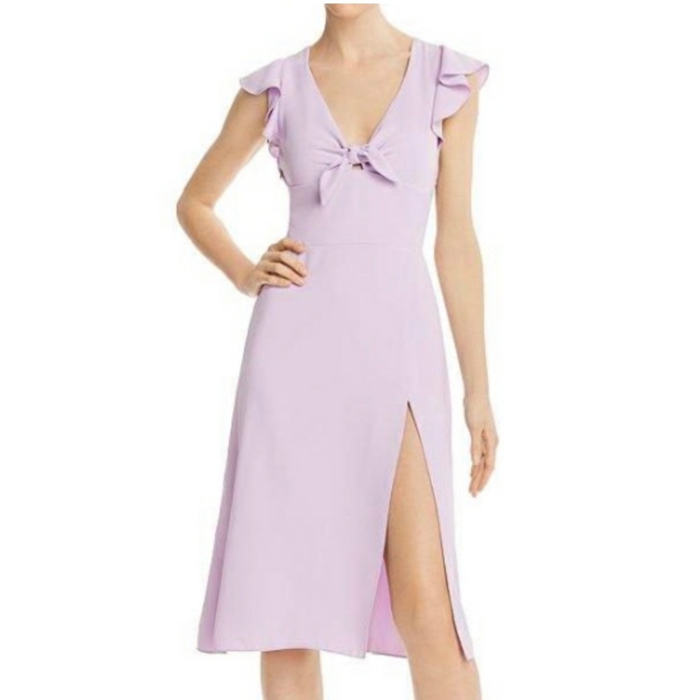 Amanda Uprichard Lavender Tie Front Ruffle Sleeve Smocked Midi Dress Purple M
